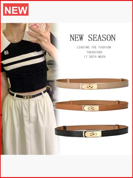 Adjustable Thin Leather Belt with Metal Turn Lock Buckle main image 4